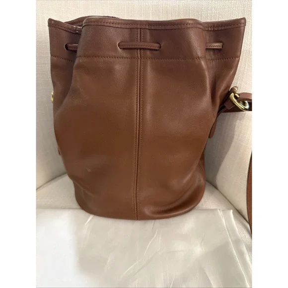 Vintage Coach 4151 Cowhide Drawstring Bucket Bag Brown Soft Leather Crossbody - Picture 6 of 12
